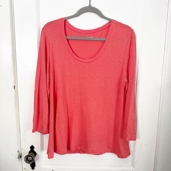 Garnet Hill Linen Modal Blend Scoop Neck 3/4 Sleeve Top T-Shirt Bright Large L - Picture 1 of 10